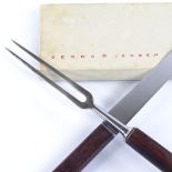 GEORG JENSEN, stainless steel carving set with wooden handles in original box, knife length 36.