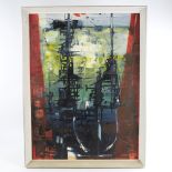 A 1950s' /60s' abstract oil on board, indistinct signature, 60cm x 43cm. In original frame, good