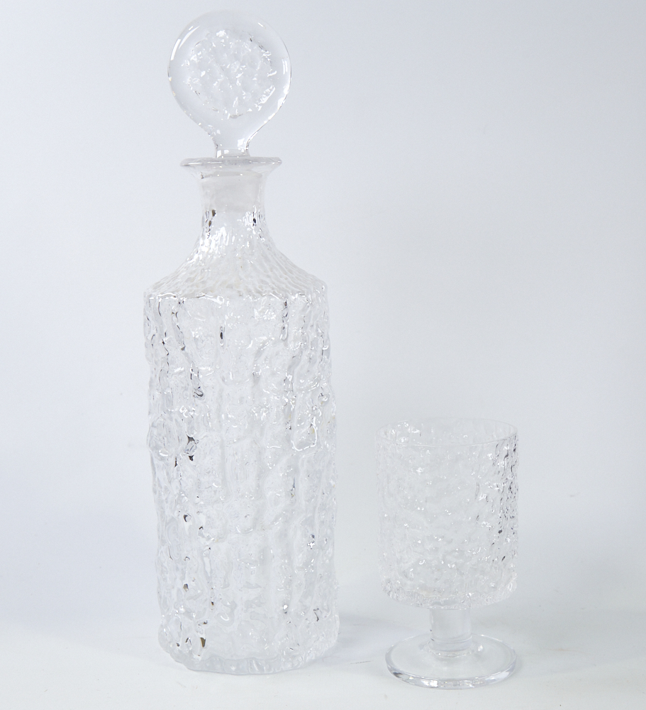 WHITEFRIARS, glacier glass cylinder decanter and 4 glasses ,decanter height 34cm. All in good - Image 3 of 4