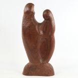 A mid-century abstract wood carving, of mother and child, height 30cm. Good condition.