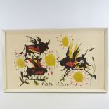 A 1950s' / 60s' print of Picasso's winged bulls, in period frame, image 36cm x 62cm. Some