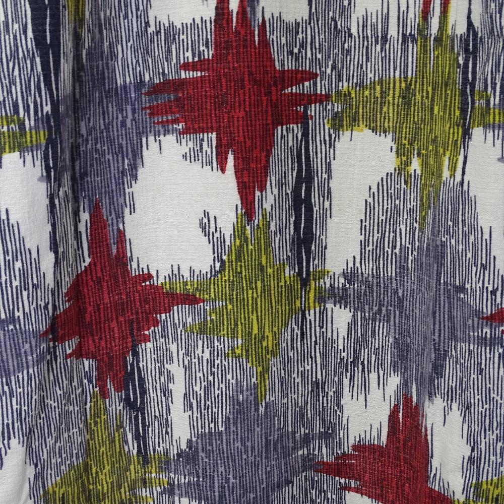 A pair of mid-century barkcloth curtains, with abstract design, 161cm x 110cm. Webbing for curtain - Image 2 of 4