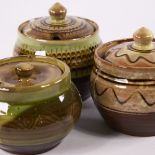 SIDNEY & CHARLES TUSTIN FOR WINCHCOMBE POTTERY, 3 studio pottery slipware jam pots, maker and