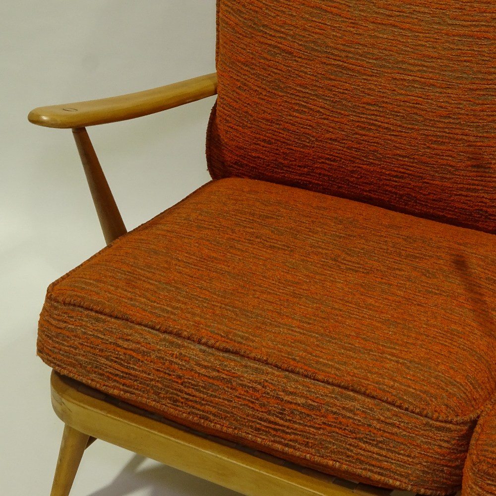 ERCOL, mid-century Windsor 2 seater sofa, with web back and seat, original orange/brown fabric, H - Image 3 of 4