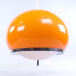 HARVEY GUZZINI, ITALY, 1960s'/70s' bud pendant light fitting in orange acrylic with chromed trim,