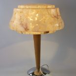 SCANDI-FRANCAIS LUMIERE ET GLASS, table lamp with 1930s' English glass shade in peach, gold and