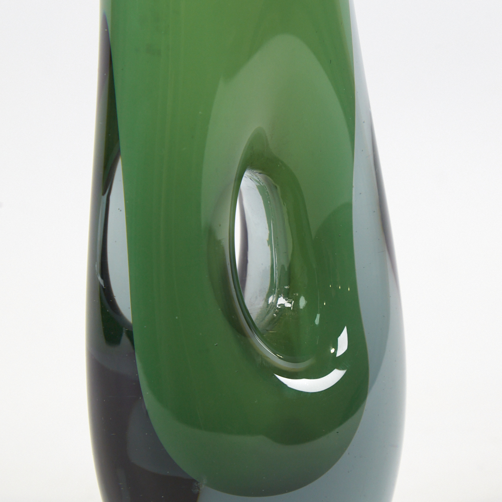 VICKE LINDSTRAND FOR KOSTA, SWEDEN, designed 1953, tall pierced vase in cased green glass, marked to - Image 2 of 4