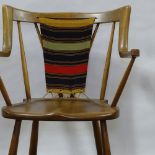 EVA & NILS KOPPEL, DENMARK, a stained beech armchair with woven woolwork back, circa 1950, height