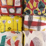 LUCIENNE DAY, 6 contemporary cushions in mid-century fabrics including Lucienne Day's "kite strings