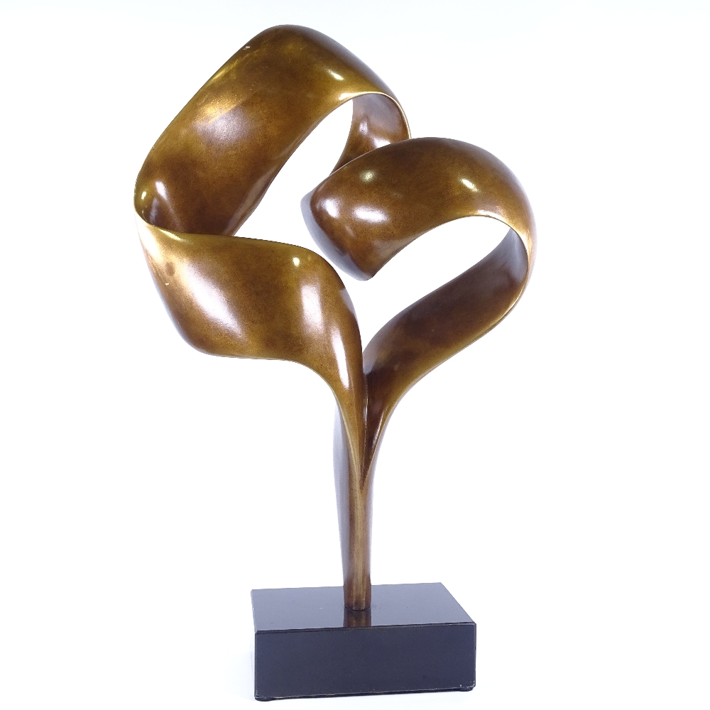 20th CENTURY BRITISH SCHOOL, abstract sculpture, bronzed plaster on marble base, height 64cm. Good - Image 2 of 4