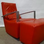 ALBAN-SEBASTIEN GILLES FOR LIGNE ROSET, FRANCE, original 1990s' "Neo" chair and ottoman, in red