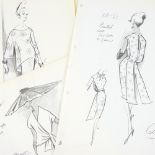 PIERRE CARDIN, a group of original 1950s' pencil sketches for fashion designs on A4 paper (5).