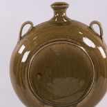 CLIVE DAVIES, BRITISH, 1980s' large studio pottery ash glazed moon flask, impressed makers mark,