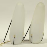 LOUIS KALFF FOR PHILIPS, a pair of mid century wall lights, opaline glass bullet shades on wire