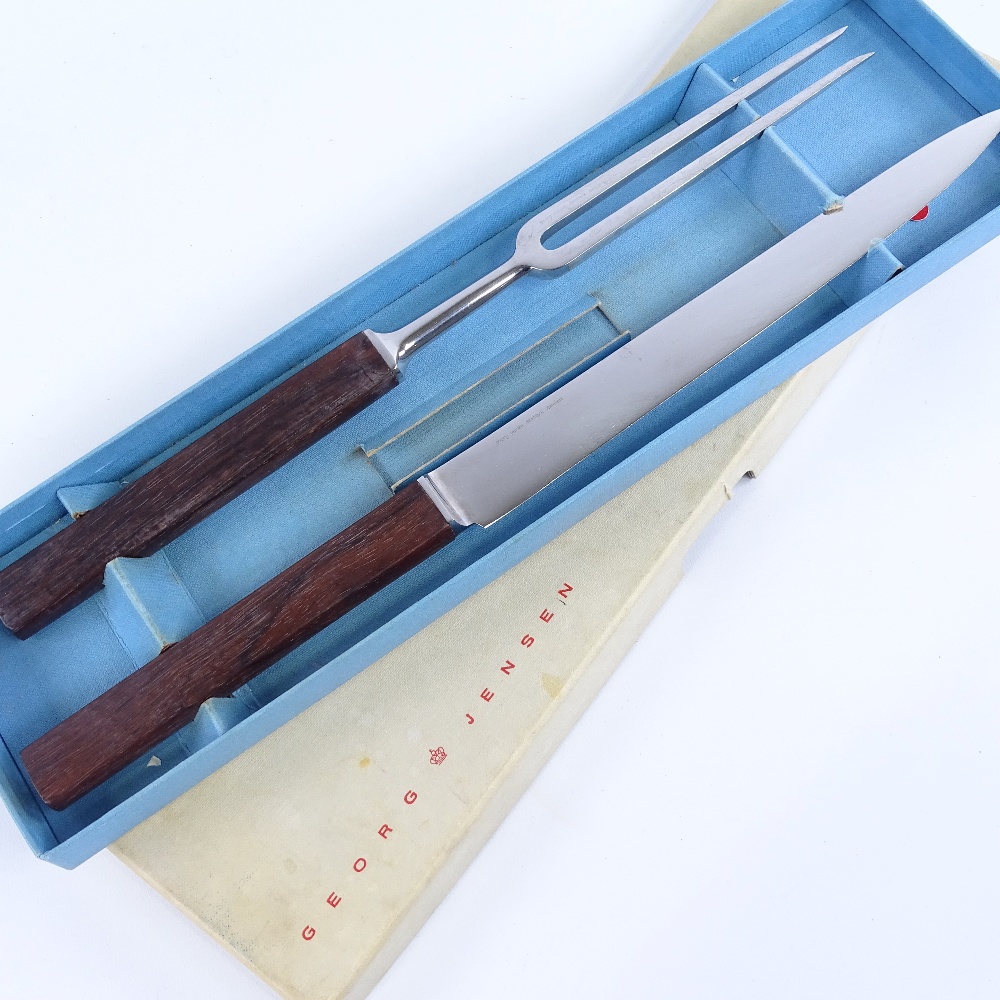GEORG JENSEN, stainless steel carving set with wooden handles in original box, knife length 36. - Image 4 of 4