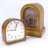 An early 20th century walnut-cased 8-day dome-top mantel clock, movement chiming on 5 gongs, case