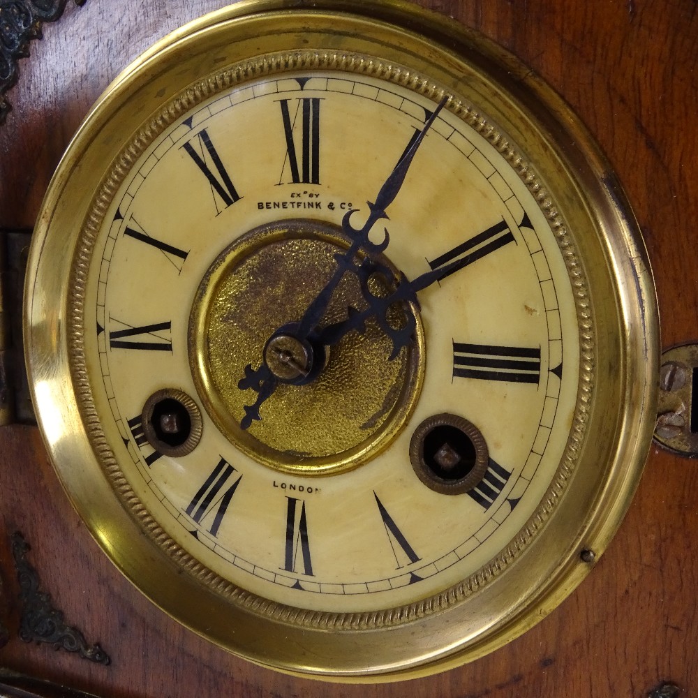 An early 20th century mahogany-cased 8-day architectural mantel clock, examined by Benet Fink & Co - Image 5 of 5