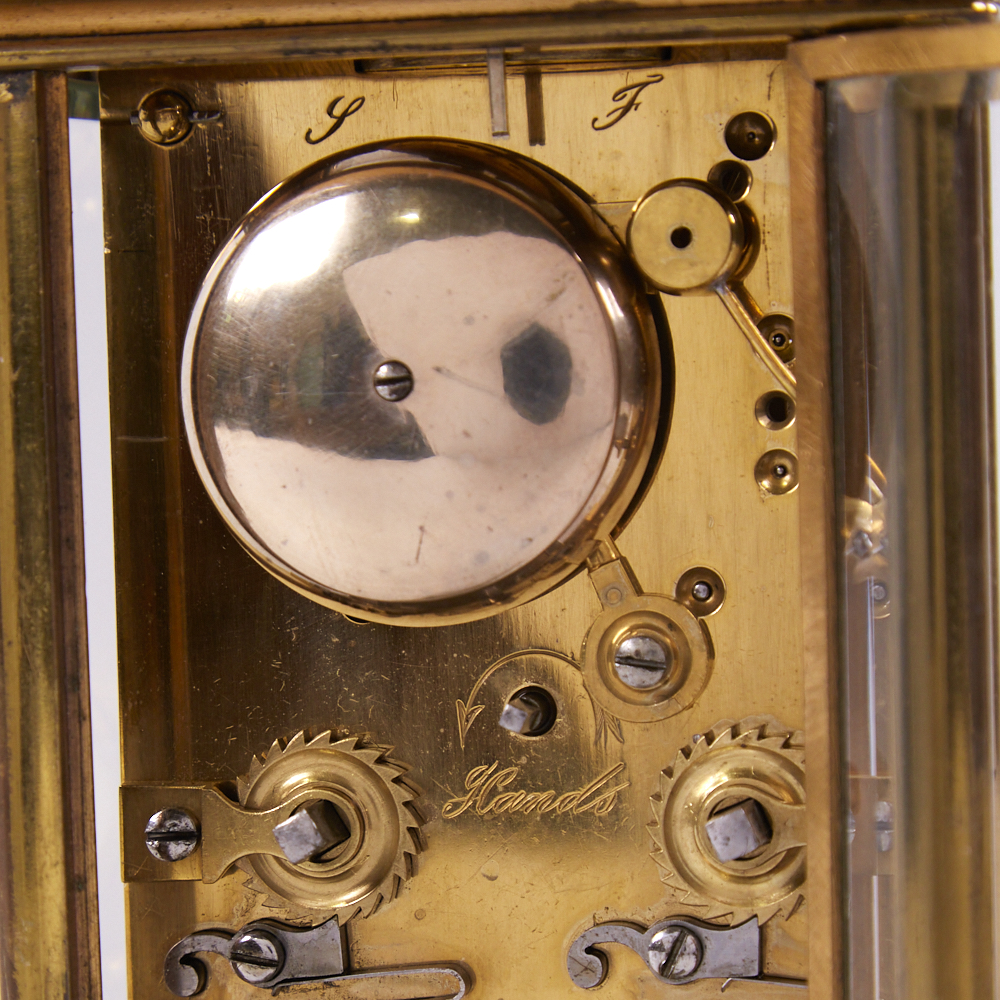 A 19th century brass-cased repeating carriage clock, white enamel dial with Roman numeral hour - Image 3 of 5