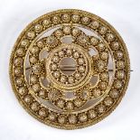 A Victorian Norwegian silver-gilt brooch, by P A Lie Christiania, allover cannetille decoration,