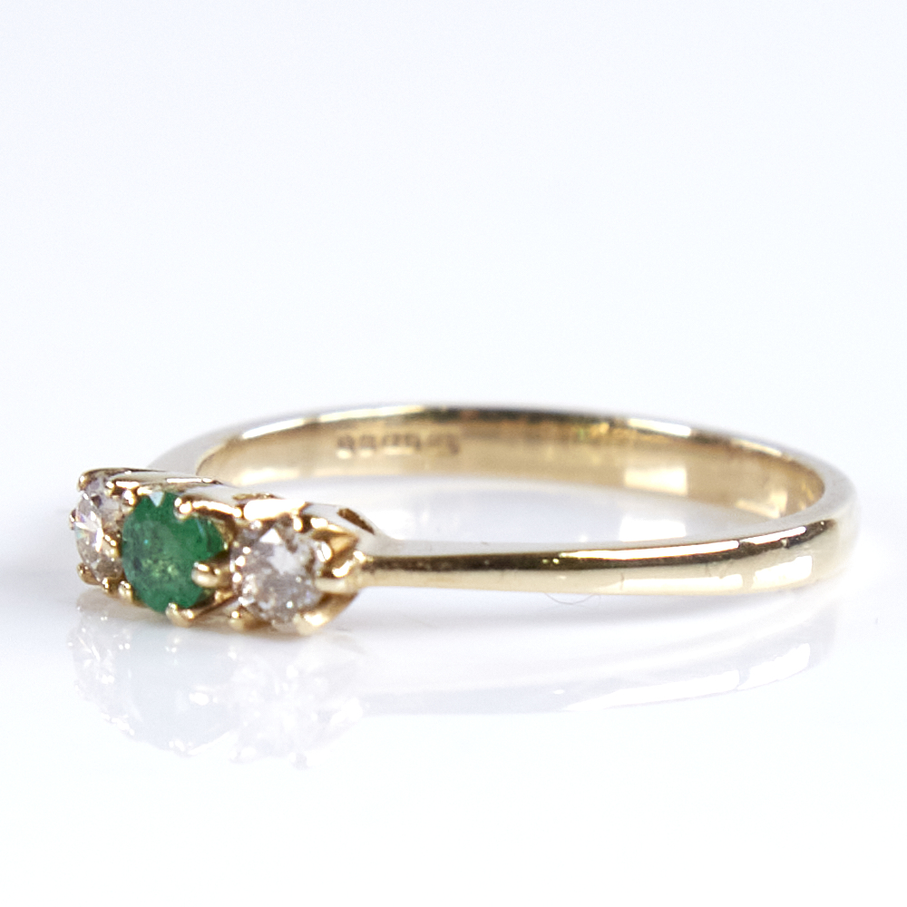 A late 20th century 9ct gold 3-stone emerald and diamond ring, total diamond content approx 0.2ct, - Image 2 of 5
