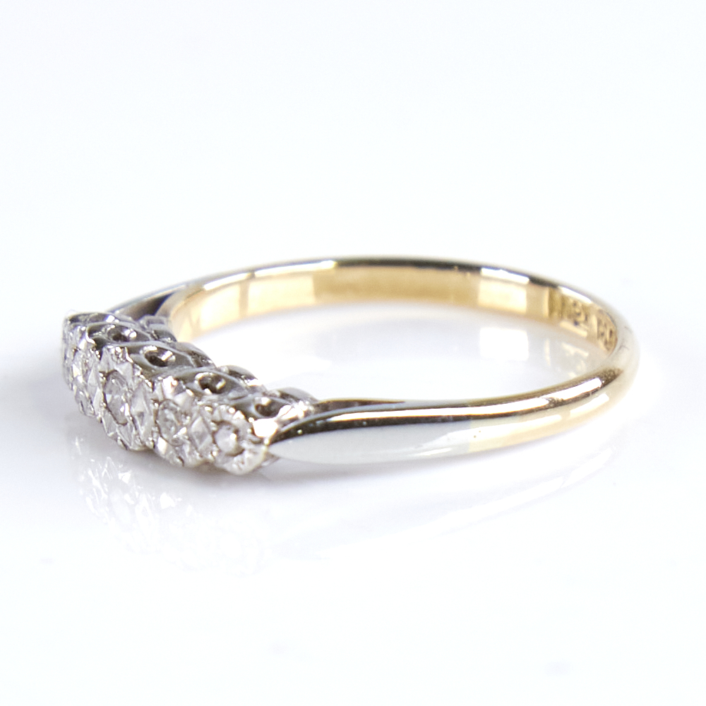 A late 20th century 18ct gold graduated 5-stone diamond half hoop ring, in illusion style setting, - Image 3 of 4