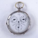 A 19th century Swiss silver-cased open-face key-wind dual time zone pocket watch, circa 1880,