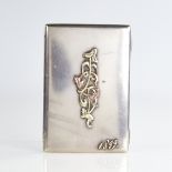 FABERGE - a 19th century Russian silver calling card case, plain rectangular form with applied 2-