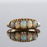 An early 20th century 18ct gold 5-stone graduated cabochon opal half hoop ring, hallmarks Birmingham