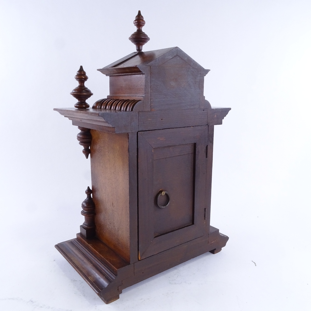 An early 20th century mahogany-cased 8-day architectural mantel clock, examined by Benet Fink & Co - Image 3 of 5