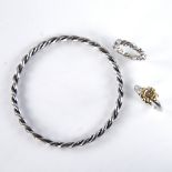 Various Danish stylised silver jewellery, comprising rope twist slave bangle, similar ring, and