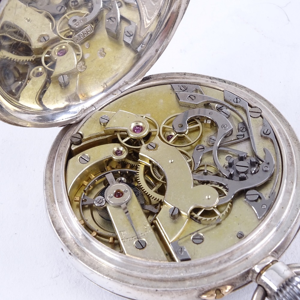 A late 19th century Swiss silver-cased open-face top-wind chronometer pocket watch, white enamel - Image 4 of 5