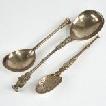 3 English silver spoons, including anointing and Apostle examples, earliest hallmarks London 1884,