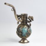 A late 19th/early 20th century Chinese export silver and carved hardstone rosewater sprinkler,