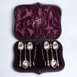 A set of 6 Victorian silver Apostle spoons, twisted stems with figural terminals, by Atkin Brothers,