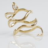 An unmarked gold diamond figural snake/serpent ring, the head set with an oval old-cut diamond,