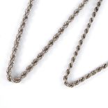 2 modern silver rope twist necklaces, lengths 54cm and 40cm, 61.7g total (2) In good original