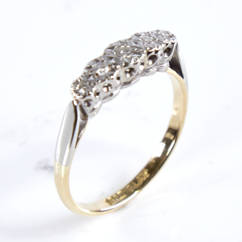 A late 20th century 18ct gold graduated 5-stone diamond half hoop ring, in illusion style setting, - Image 2 of 4