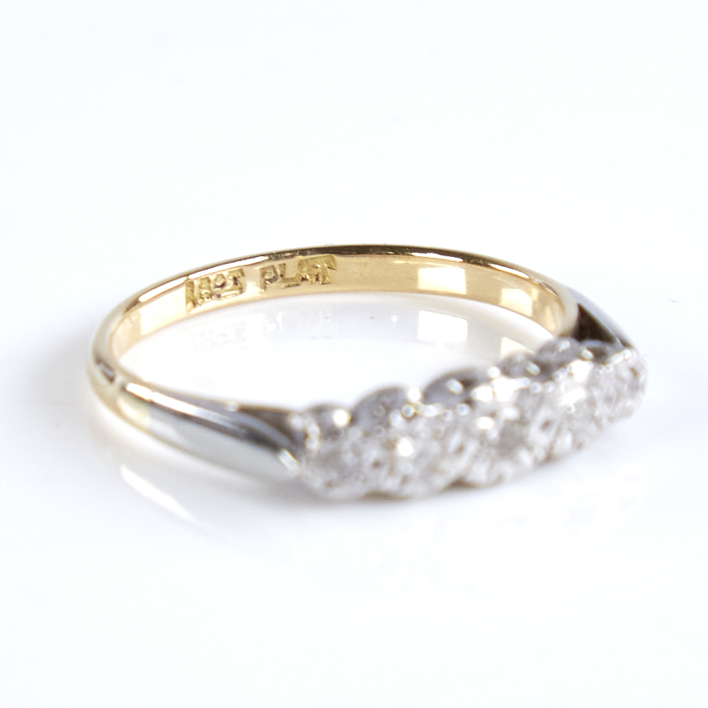 A late 20th century 18ct gold graduated 5-stone diamond half hoop ring, in illusion style setting, - Image 4 of 4