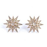 A pair of Victorian diamond starburst stud earrings, set with old and rose-cut diamonds, total