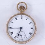An early 20th century 9ct rose gold open-face top-wind pocket watch, white enamel dial with Roman