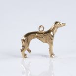 A late 20th century 9ct gold figural greyhound dog charm, charm length 20.8mm, height 15.1mm, 2.4g