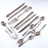Various silver, including Victorian dinner fork, set of 6 teaspoons, Mappin & Webb silver-handled
