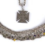 A Middle Eastern unmarked silver and enamel bib necklace, length 49cm, and a Victorian unmarked