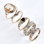 5 9ct gold stone set rings, sizes J, K, L, M and N, 9.6g total (5) All in good original condition,