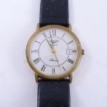 LONGINES - a Vintage gold plated stainless steel Presence quartz wristwatch, ref. 6801 10 156, white