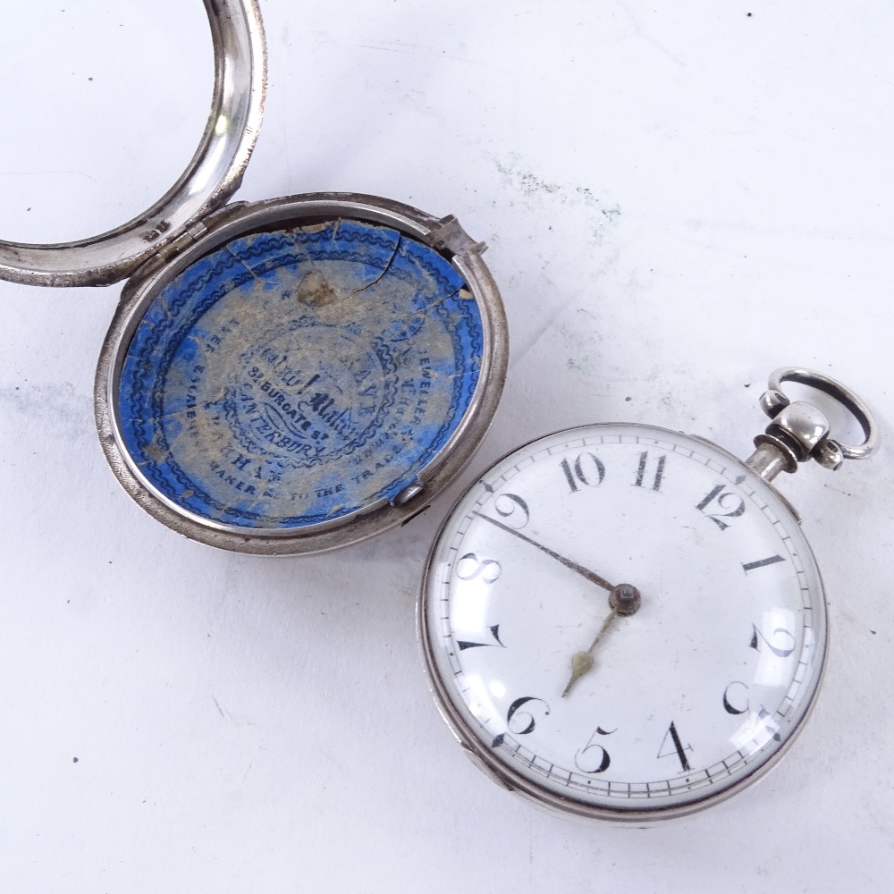 An early 19th century silver pair-cased Verge pocket watch, by William Smith of Wingham, white - Image 3 of 5