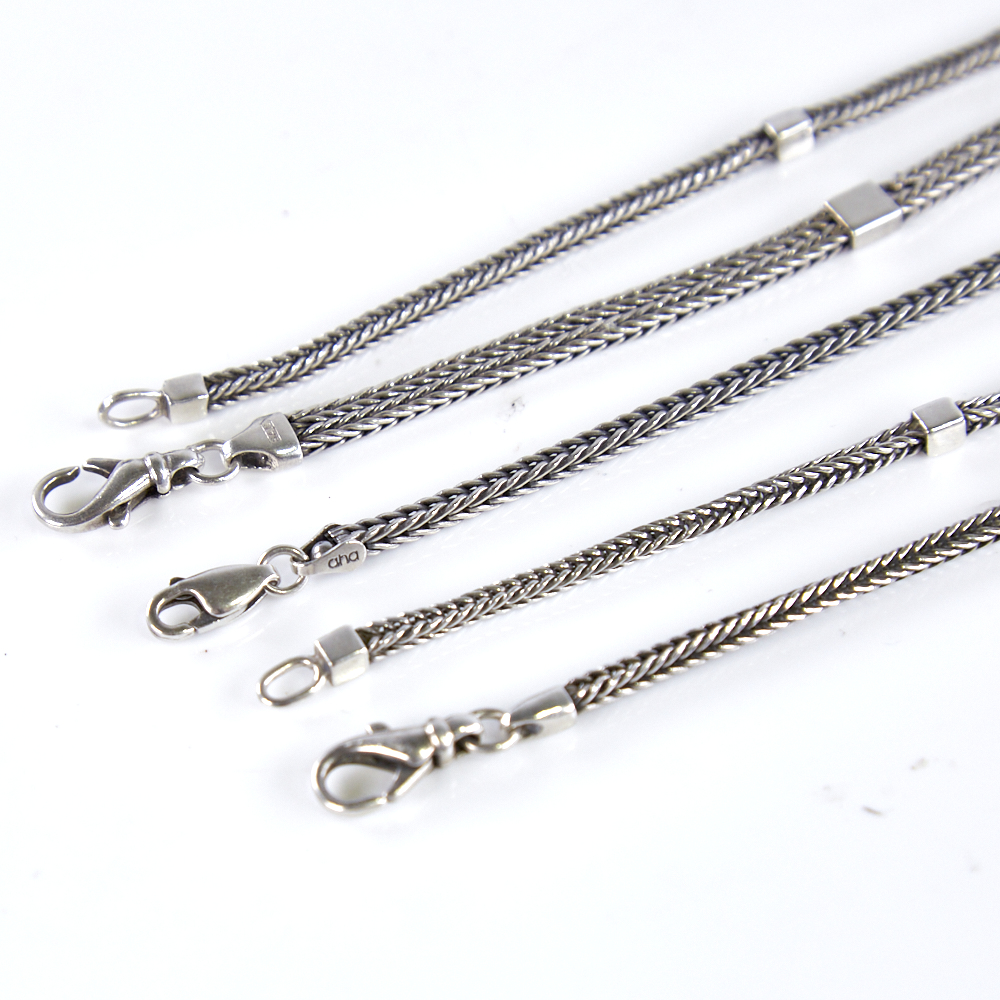 Various Danish sterling silver chains, comprising necklace and 4 bracelets, necklace length 44cm, - Image 4 of 5
