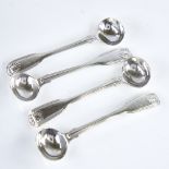 A set of 4 Victorian silver Fiddle Thread and Shell pattern mustard spoons, by Chawner & Co,