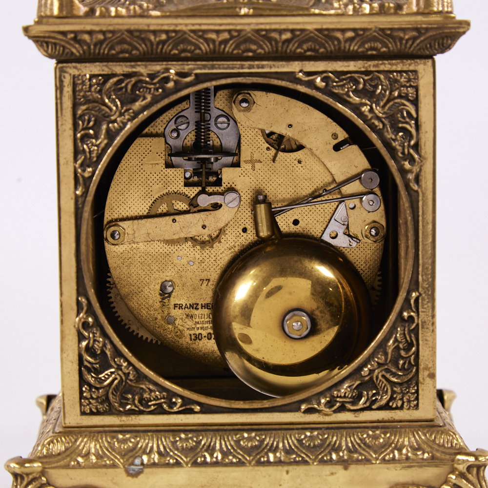 An early 20th century West German brass striking bracket clock, by Franz Hermle, white enamel hour - Image 4 of 5