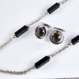 NIELS ERIK FROM - a Danish sterling silver and onyx necklace, length 80cm, and a pair of sterling